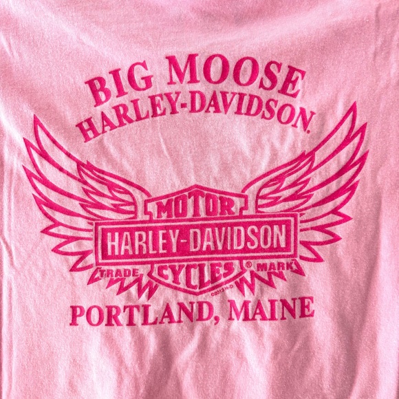 Harley-Davidson Pink Short Sleeve Tee Big Moose Portland ME SZ 1X Worn 1X - Picture 2 of 9